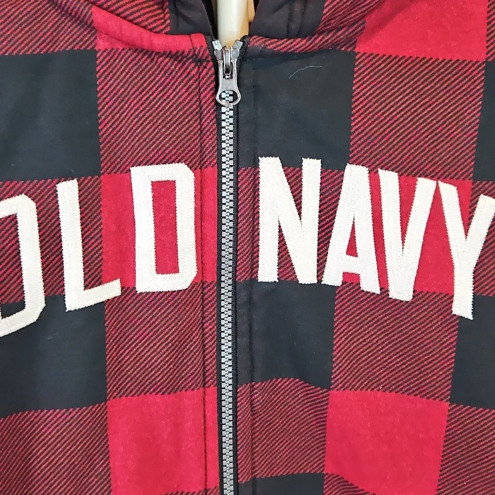 Old Navy Red and Black Checkered Zip Hoodie XL Zipup